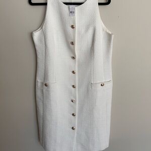 Ann Taylor Tweed Button-Front Mini Dress - white with gold buttons